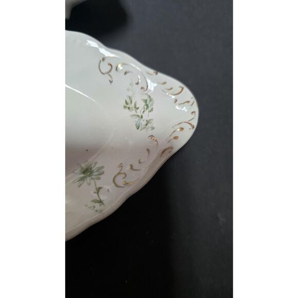 Vintage W H Grindley Daisy Gravy Boat Underplate Green Floral Gold Trim England - Picture 9 of 13